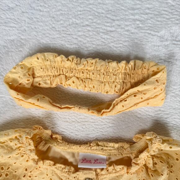 Little Lass Size 6 Girls 2 Piece Set w/ Head band Eyelet top with Sunflower Pant - Picture 5 of 9